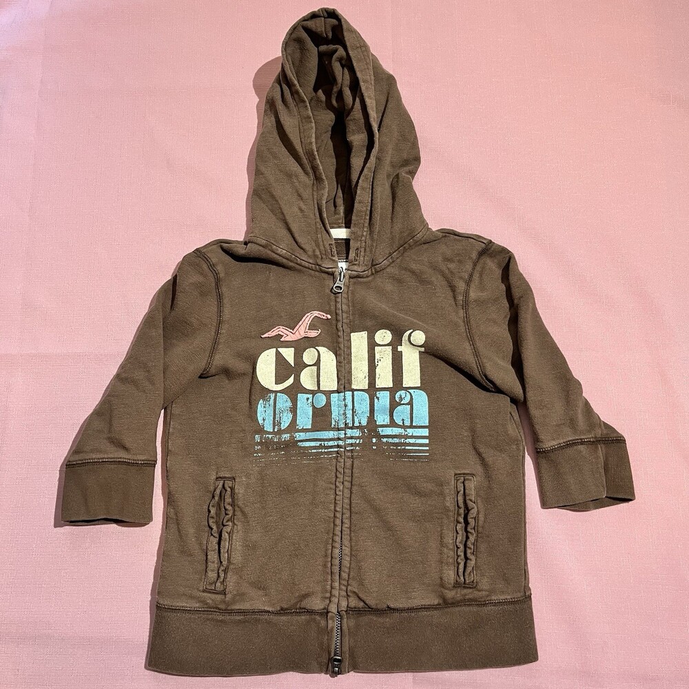 Vintage Y2K Hollister Hoodie Womens S Brown Zip Jacket Cali Graphic Surf Skater